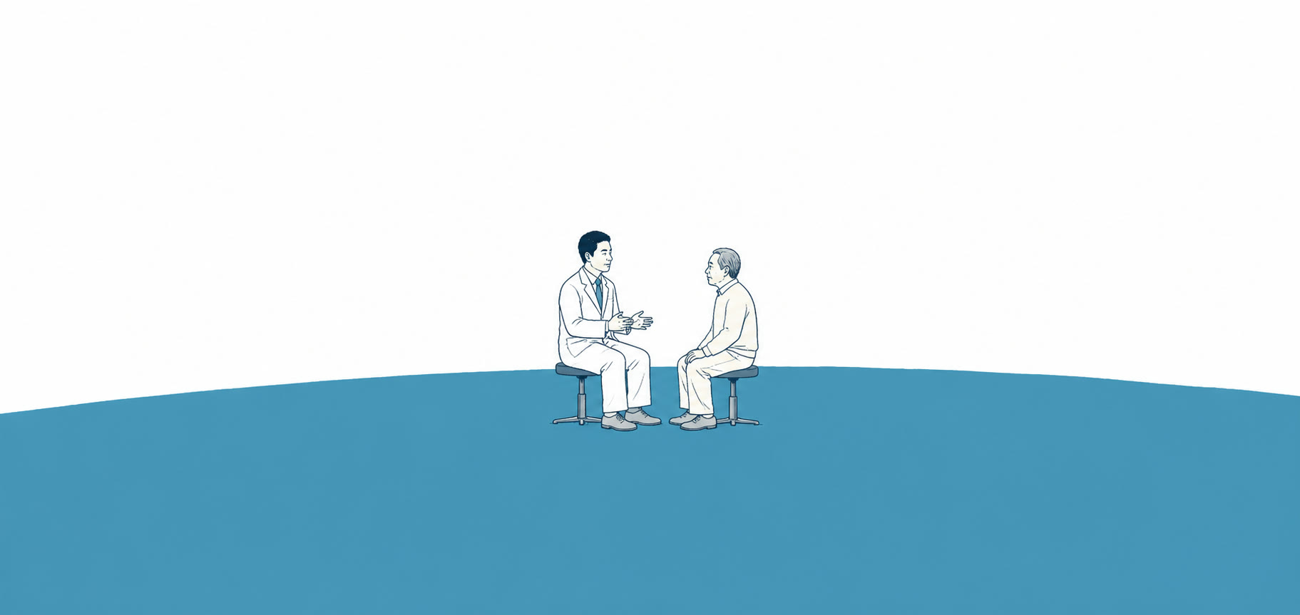 医師と患者が向き合って話す線画