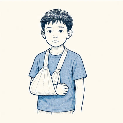 腕を固定したこどもの線画
