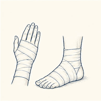手足のけがを示す線画