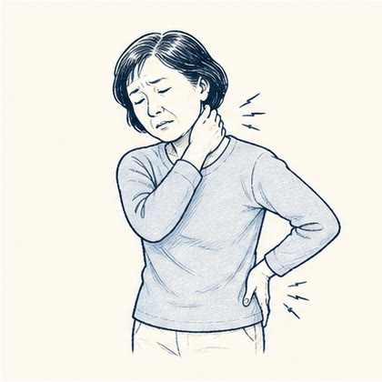 首や腰の痛みを気にする人の線画
