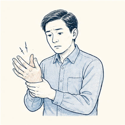 手のしびれを気にする人の線画
