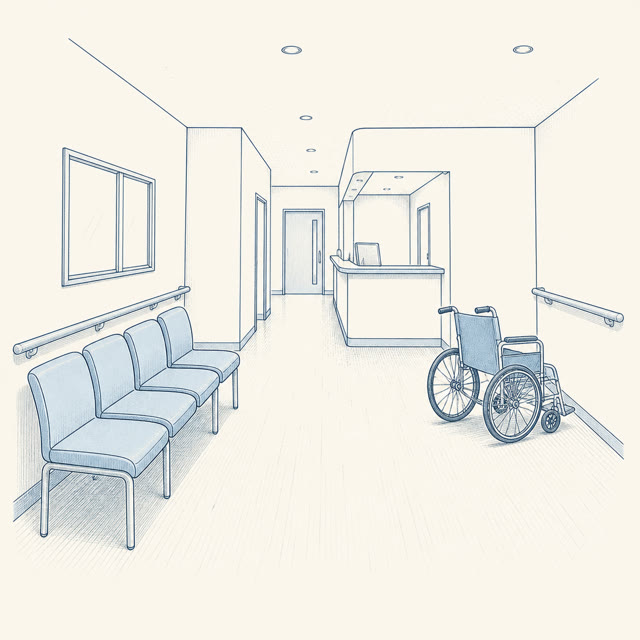 車いすで利用できる待合室の線画