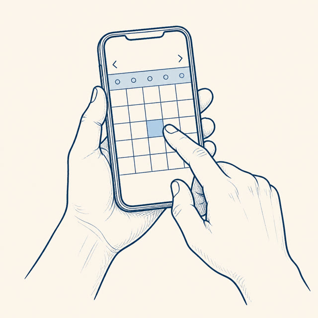 スマートフォンで予約日を選ぶ手元の線画